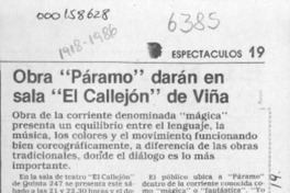 Obra "Páramo" darán en sala "El Callejón" de Viña  [artículo].