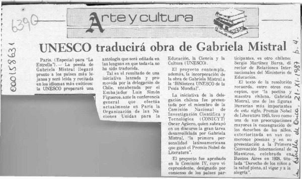 UNESCO traducirá obra de Gabriela Mistral
