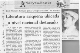 Literatura ariqueña ubicada a nivel nacional destacado  [artículo] Luis Araya Novoa.