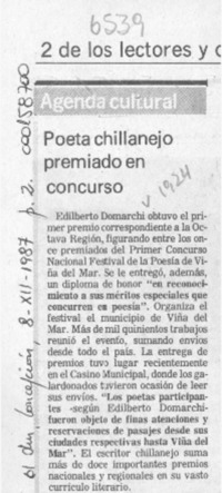 Poeta chillanejo premiado en concurso  [artículo].
