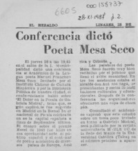Conferencia dictó poeta Mesa Seco  [artículo].