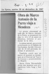 Obra de Marco Antonio de la Parra viaja a Mendoza  [artículo].