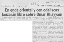 En onda oriental y con odaliscas lanzarán libro sobre Omar Khayyam  [artículo].