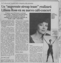 Un "Sugerente streap tease" realizará Liliana Ross en su nuevo café-concert  [artículo].