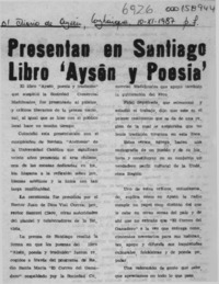 Presentan en Santiago libro "Aysén y poesía"  [artículo].