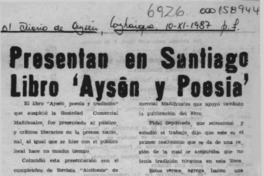 Presentan en Santiago libro "Aysén y poesía"  [artículo].