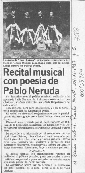 Recital musical con poesía de Pablo Neruda  [artículo].