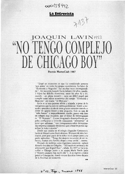 "No tengo complejo de Chicago Boy"  [artículo] Francisca Aninat.