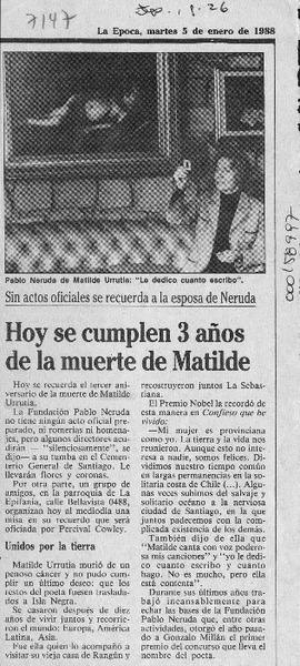 Hoy se cumplen 3 años de la muerte de Matilde  [artículo].