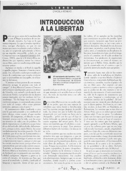 Introducción a la libertad  [artículo] Graciela Romero.