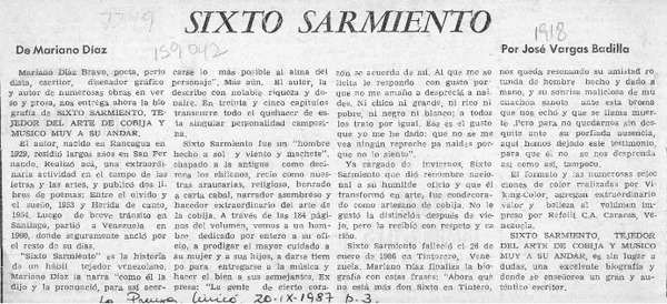 Sixto Sarmiento  [artículo] José Vargas Badilla.