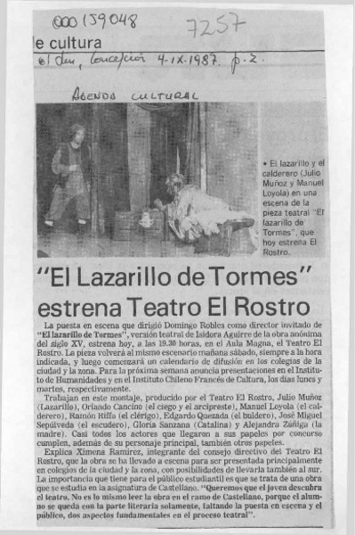 "El Lazarillo de Tormes" estrena teatro El Rostro  [artículo].