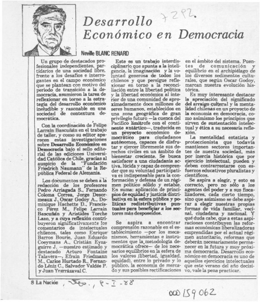 Desarrollo económico en democracia  [artículo] Neville Blanc Renard.