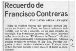 Recuerdo de Francisco Contreras  [artículo] David Ojeda Leveque.