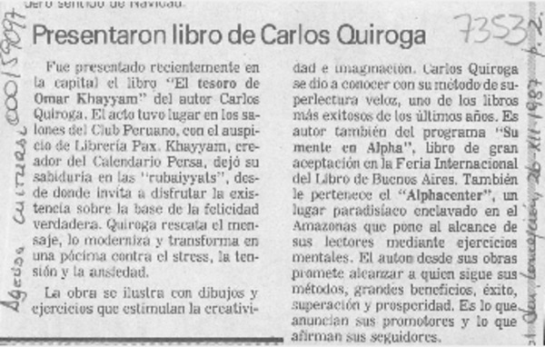 Presentaron libro de Carlos Quiroga  [artículo].