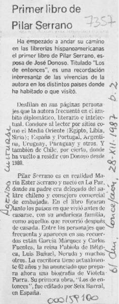 Primer libro de Pilar Serrano  [artículo].