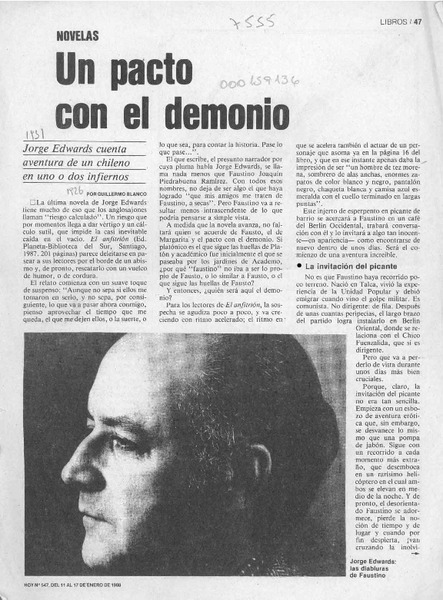 Un pacto con el demonio  [artículo] Guillermo Blanco.