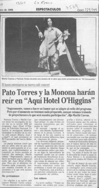 Pato Torres y la Monona harán reír en "Aquí Hotel O'Higgins"  [artículo].