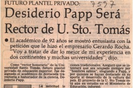 Desiderio Papp será Rector de U. Sto. Tomás  [artículo]
