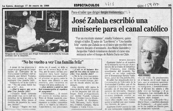 José Zabala escribió una miniserie para el canal católico  [artículo] Marta Hansen.