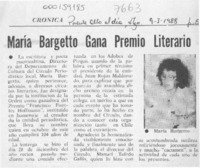 María Bargetto gana premio literario  [artículo].