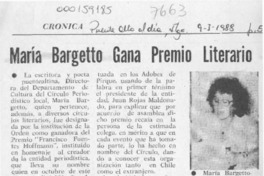 María Bargetto gana premio literario  [artículo].