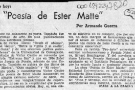 Poesía de Ester Matte  [artículo] Armando Guerra.
