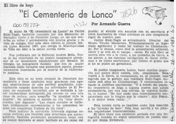 "El cementerio de Lonco"  [artículo] Armando Guerra.