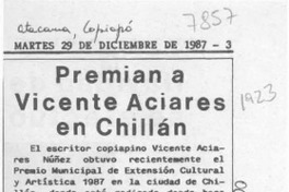 Premian a Vicente Aciares en Chillán  [artículo].