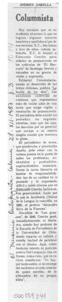 Columnista  [artículo] Andrés Sabella.
