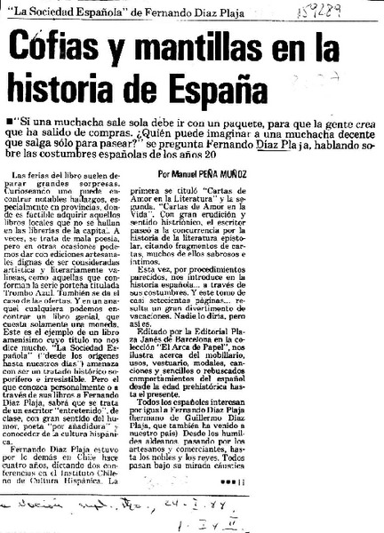 Cofias y mantillas en la historia de España  [artículo] Manuel Peña Muñoz.