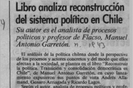 Libro analiza reconstrucción del sistema político en Chile  [artículo].