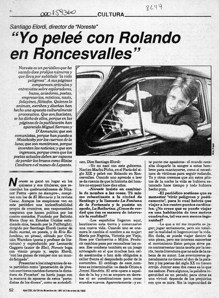 "Yo peleé con Rolando en Roncesvalles"  [artículo] Claudia Donoso.