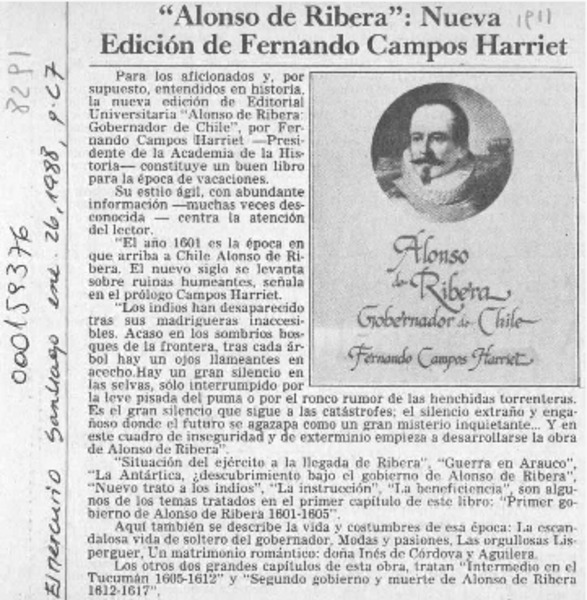 "Alonso de Ribera", nueva edición de Fernando Campos Harriet  [artículo].