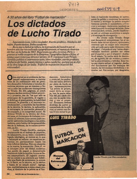Los dictados de Lucho Tirado  [artículo] Marcelo Mendoza.