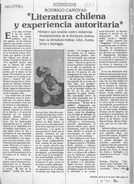 "Literatura chilena y experiencia autoritaria"  [artículo] J. L.