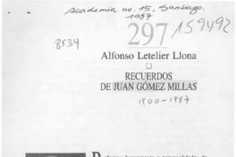 Recuerdos de Juan Gómez Millas  [artículo] Alfonso Letelier Llona.