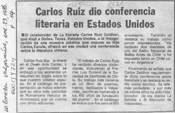 Carlos Ruiz dio conferencia literaria en Estados Unidos  [artículo].