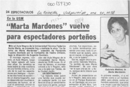 "Marta Mardones" vuelve para espectadores porteños  [artículo].
