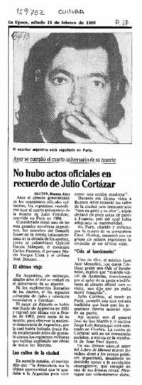 No hubo actos oficiales en recuerdo de Julio Cortázar  [artículo].