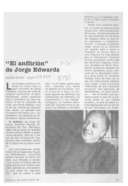 "El anfitrión" de Jorge Edwards  [artículo] Agata Gligo.