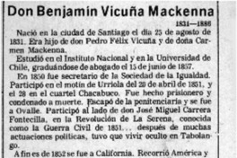 Don Benjamín Vicuña Mackenna  [artículo] Hernán de la Carrera Cruz.