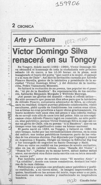 Víctor Domingo Silva renacerá en su Tongoy  [artículo] Claudio Solar.