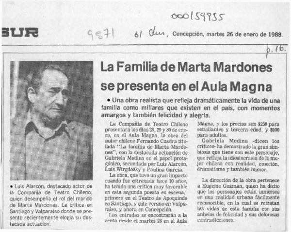 La Familia de Marta Mardones se presenta en el Aula Magna  [artículo].