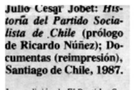 Julio César Jobet, "Historia del Partido Socialista de Chile"