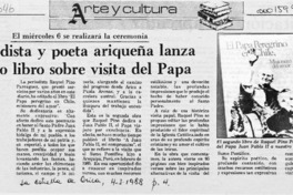 Periodista y poeta ariqueña lanza nuevo libro sobre visita del Papa  [artículo].