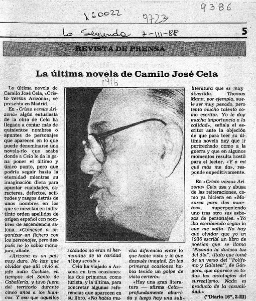 La Ultima novela de Camilo José Cela  [artículo].