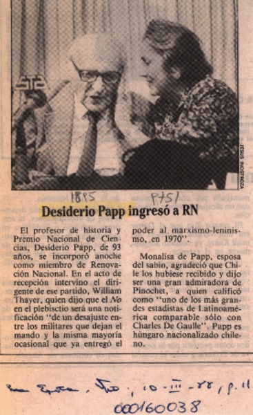 Desiderio Papp ingresó a RN  [artículo].