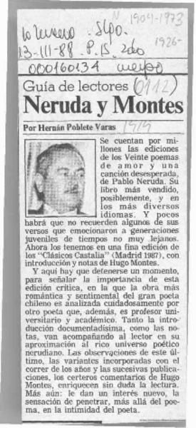 Neruda y Montes  [artículo] Hernán Poblete Varas.