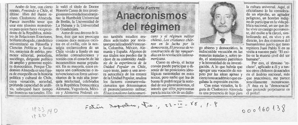 Anacronismos del régimen  [artículo] Mario Ferrero.